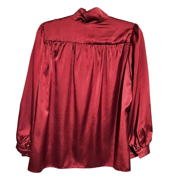 Prophecy Women’s Red Satin Blouse XL Quiet Luxury, Fall Layers, Dark Academia - Picture 3 of 9